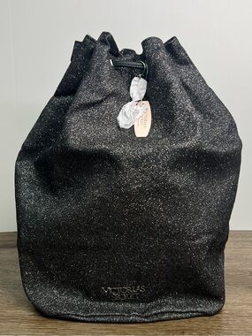 Victoria’s Secret Black Metallic Shimmer Drawstring Backpack Bag NWT